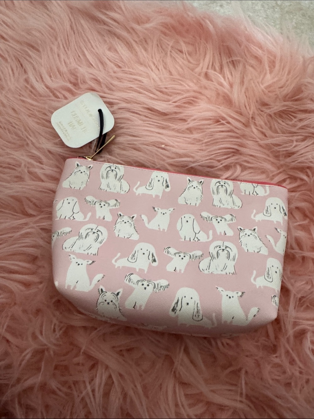 Pink Dog Print Makeup Pouch - Cute Cosmetic Bag